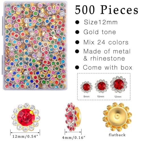 500Pcs Flower Rhinestones, Crystal Bedazzling (12mm-Gold Tone) - color: 12mm - Gold