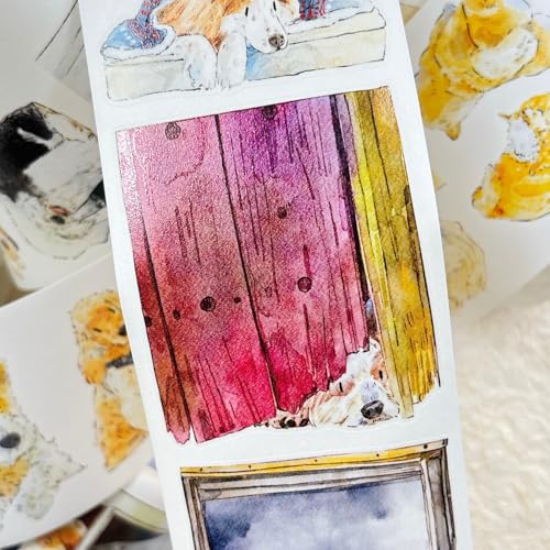 DingDing Vol.15-55 Here's a Dog, Taiwan Washi Paper Washi Tape, Kiss-Cut 2.36 in x 10.94 yd, Vintage Pet Tapes, Washi Stickers for Scrapbooking, Planner Stickers, Bullet Journal, Scrapbook Tape - style: Washi Paper