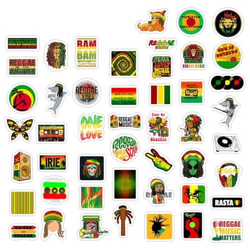 100Pcs Reggae Stickers – Rasta Stickers, Jamaica Inspired Vinyl Decals – Waterproof Aesthetic Stickers for Laptops, Water Bottles, Guitars, Journals – Gifts for Reggae Music Lovers - color: Reggae Stickers
