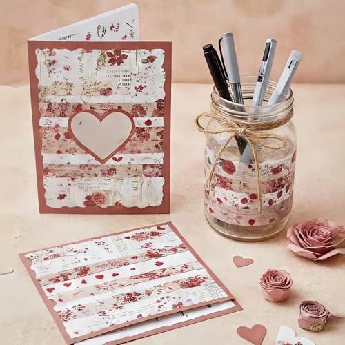 Washi Tape Set, 24 Rolls Red Vintage floral Journaling Supplies,for Christmas Valentine's Day Journaling Supplies Journal Scrapbook Tape, Bullet Journaling Scrapbooking Supplies, DIY Art Decorative - color: Red