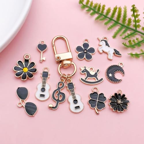 Youdiyla 40pcs Enamel Charms Alloy Metal Charms for Jewelry Making Necklace Bracelet Earring DIY Accessories - color: Black