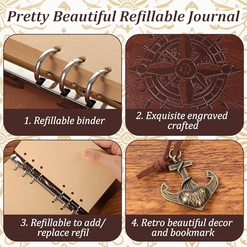 kenaeooe 7 Pack Travel Journal Bulk PU Leather Refillable Journals A6 Blank Notebook for Writing Diary Vintage Handbound Notebooks for Women Men Gift 160 Pages 7.3x4.9 Inches Multicolor