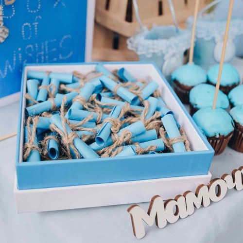 MECCANIXITY 5x5cm Mini Vintage Messages Papers Scrolls, 100Pcs Valentine Message Wish Paper Roll for Party Birthday, Blue