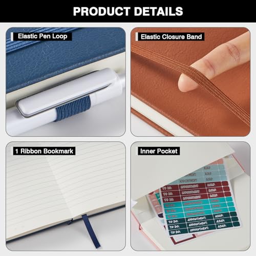 (3 Pack) Lined Journal Notebook with Pen, A5 (5.7"x8.4") Leather Hardcover Journaling Notebooks for Women Men Work, 160 Pages per Note Book, 100GSM Paper, School Office Supplies, Black - color: 3 Black, size: A5