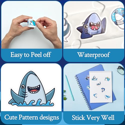 500 Pcs Shark Stickers Roll Waterproof Self Adhesive Cartoon Shark Decals for Birthday Party Favors DIY Crafts Classroom School Teacher Rewards Envelope Seals - color: Shark Stickers Roll