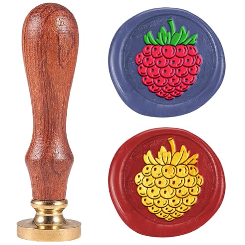 Raspberry Berry Wax Seal Stamp 1" Vintage Fruit Sealing Stamps Removable Brass Head Seal Stamp with Wooden Handle for Envelope Greeting Card Birthdays Invitations Wine Gift Wrapping - style: Raspberry Berry Fruit