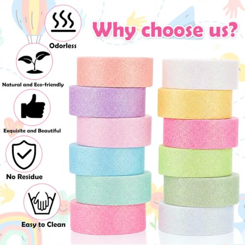 TIESOME 12 Rolls Glitter Washi Tape Set,15mm Macaron Cute Colored Tape - style: Style2