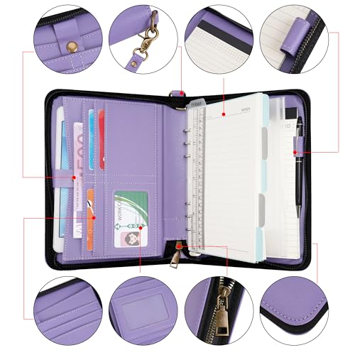 WASON Portfolio A5 Binder Journal with Zipper - Leather pu Writing Notebook Padfolio with Detachable Refillable Notebook, Legal Pad for Business Study and Travel Organizer (Purple) - color: Purple