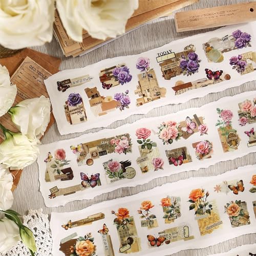 Alideco 6pcs Decorative Adhesive Tapes Fresh Literary Girl Botanical Flower Landscape PET Tape Great for Bullet Journal Supplies, Arts, Scrapbook, DIY Crafts, Planners (meiguixuyu) - color: meiguixuyu