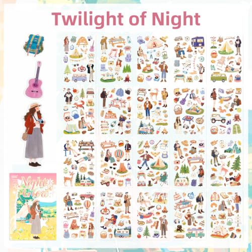 Night Glow Series Sticker Scrapbooking Supplies for Junk Journal, 20 Sheets PET Stickers - Vintage Journaling Stickers - color: Night Glow