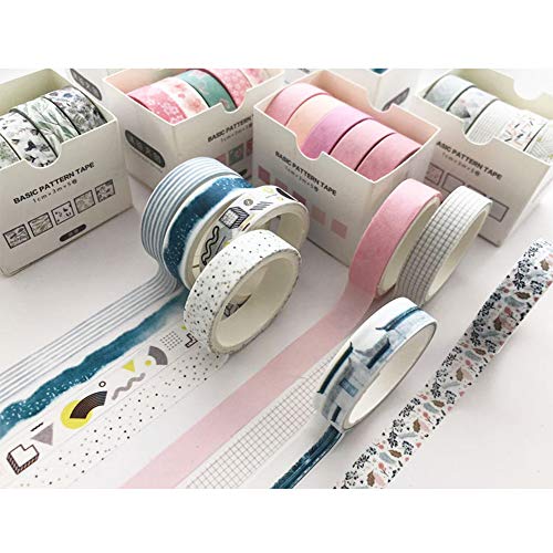 YUBBAEX 5 Rolls Washi Tape Set Creative Basic Skinny Masking Decorative Tapes for Arts, DIY Crafts, Journals, Planners, Scrapbooking, Wrapping (Ink Blue) - color: Ink Blue