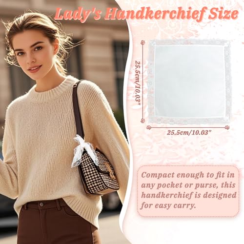Lace Handkerchiefs for Women Pack, Cotton Ladies White Hankies - color: 6pcs-01