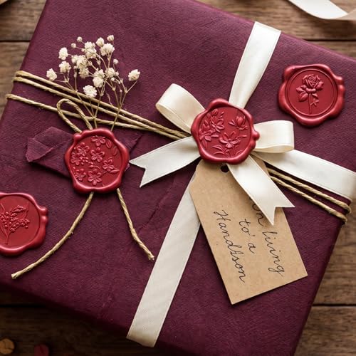 60 Pcs Wax Seal Stickers for Envelopes, Red Rose, 4 Flower Styles - color: Red