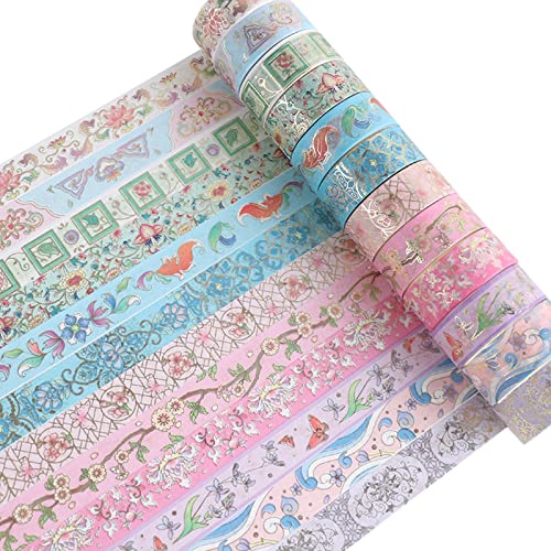 12 Rolls Floral Washi Tape Set, Gold Foil Flower Decorative Washi Masking Tape, Botanical Washi Tape for Scrapbooking, Journal, Planner, DIY Crafts, Gift Wrapping - color: Floral