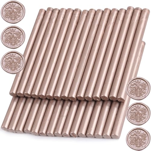 Champagne Gold Wax Seal Sticks, 30pcs Sealing Wax Sticks, HOSEALING Glue Gun Wax Seal Sticks for Wax Seal Stamp, Premium Sealing Wax for Wedding Invitations, Letter, Envelope (Mini Size) - color: Champagne Gold