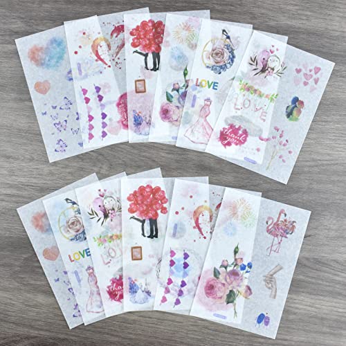 ZDOLAKIDS 12 Sheets Aesthetic Romantic Washi Sticker Set Love Stickers foring Wedding Envelopes Journaling Invitation Card Making Album Picture Frame Decals Journal Planner Agenda Diary Calendar - color: K