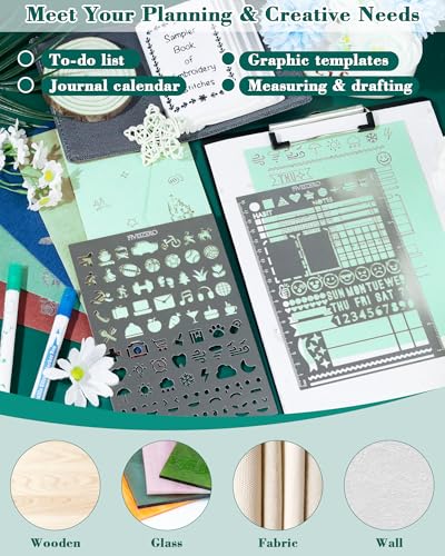 2 PCS Metal Journal Stencils, 5x7.5 Inch Stainless Steel Planner Stencil with Functional Designs & Emojis – Reusable Bookmark for Bullet Journaling, Mood Tracker, Calendar, Lists, Diary - color: Combo Style