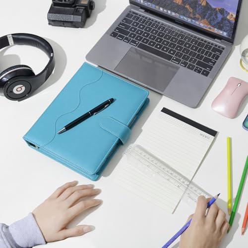 WASON A5 Binder PU Leather Journal Ring Portfolio Lined Notebook Refillable Paper Diary with Removable Clipboard Writing Notepad for Travel Business School Agenda Organizer (Cyan) - color: Cyan
