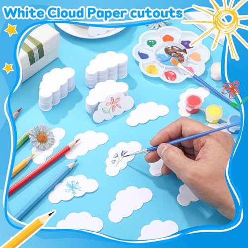 600 Pcs Cloud Paper Cutouts for Bulletin Board, 1.97'' x 1.38'' Small Cloud Die Cuts Paper Shapes for Classroom Decorations, Weather Theme DIY Craft Projects, School Wall Decor - style: Clouds