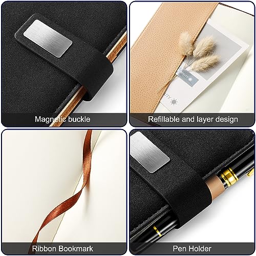 A5 Blank Journal Notebook, Refillable Hardcover Leather Sketchbook with Pocket and Magnetic Buckle, 240 Pages Thick Travel Sketchbooks for Drawing and Writing, 80gsm Unlined Journal for Men and Women - color: Black, size: A5 Blank Paper