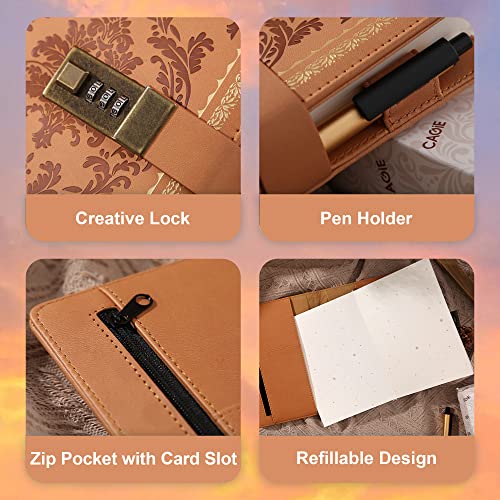 Yoment Lock Diary Vintage Journal with Lock for Women Leather Diary,Brown | Refillable Personal Locking Journal for Writing,Gifts Box,Grils Kids Secret Password Notebook Journal with Pockets 5.5x7.8 - color: Brown