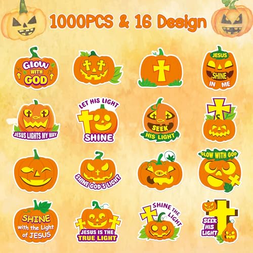 Haooryx Halloween Religious Stickers, 1000Pcs Pumpkin Bible Verse 2 Rolls - style: Religious Halloween Pumpkin 2Roll
