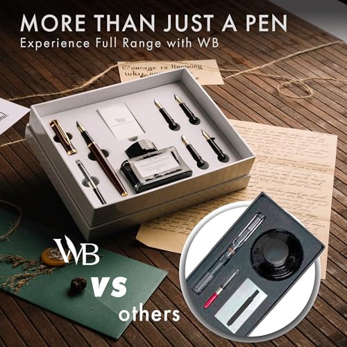 Wordsworth & Black Luxury Fountain Pen Set for Writing, 6 Nibs, Brown - color: Brown Gold