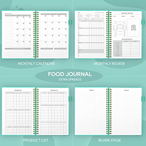 EPEWIZD Food Journal for Women Weight Loss Journal Wellness Meal Planner A5 Size Food Dairy Calories Counter Book Hardcover Workout Planner Tracking Progress Undated-Light Green
