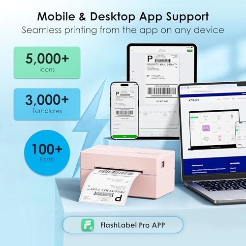 KNAON Bluetooth Thermal Shipping Label Printer 4x6 for Small Business, Pink | High-Speed Thermal Label Printer, Perfect for Home, Office & Small Biz, Ideal for Etsy, Shopify, USPS,Includes 10 Test Sheets - color: Pink