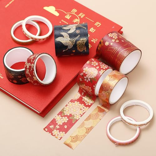 VIVIQUEN Gold Washi Tape Set Vintage Masking Tape Decorative Tape for DIY Scrapbooking, Crafts, Bullet Journal, Gift Wrapping, Holiday Decoration Planner Accessories (Red Classical 5 Rolls) - color: Red Classical 5 Rolls