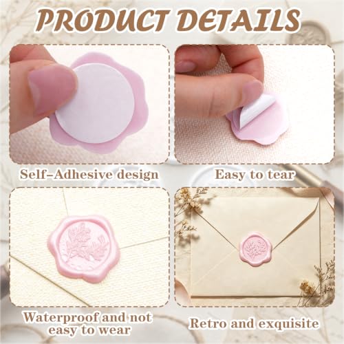75pcs Multi-Color Floral Self-Adhesive Wax Seal Stickers | 3 Color Assorted Flower Seals For Invitation, Christmas Gift Wrap & Party Decor - color: Pearl White&Lotus-Pink&Nude, size: 75PCS