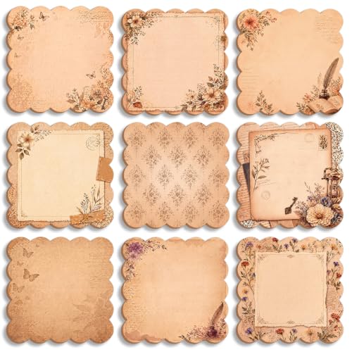 9 Pcs Scalloped Sticky Notes 3x3 Inch,Vintage Brown | Cute Aesthetic Memo Pads Set, Wavy Edge Self Stick Notes, Journal School Office Supply, Craft Decoupage Stationery - style: Vintage Brown