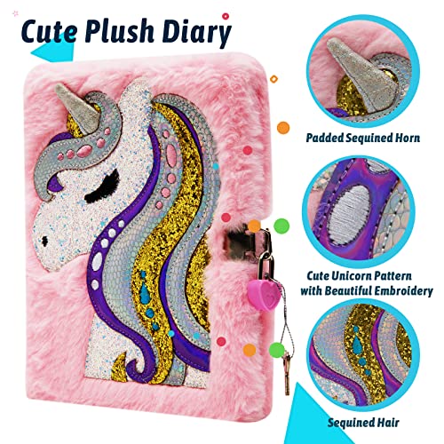 SuperStyle Unicorn Secret Diary with Lock, Journal for Girls Ages 6-8 - color: Pink-Unicorn