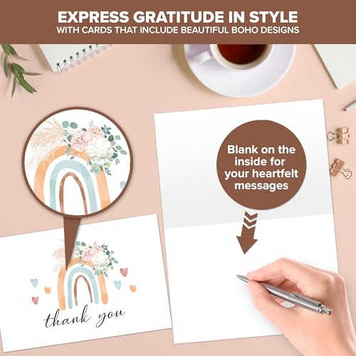 Decorably 24 Pack 6x4in Boho Thank You Cards with Envelopes and Stickers, 6 Beautiful Designs Friends, Family & Loved Ones, Blank Inside - All Occasions, Holidays, Wedding, Birthday, Anniversary - style: Boho