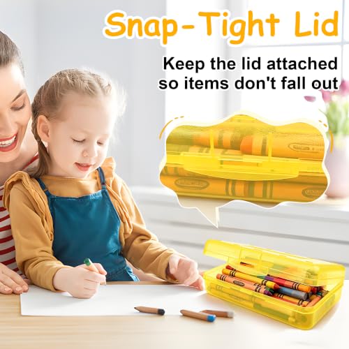 Pencil Box , Hard Plastic Pencil Box Large Capacity Crayon Case ,Organizer Plastic Containers with Snap Lid , Stackable Storage Boxes for Art Craft Office & Classroom Back to School Supplies , Yellow - color: Yellow