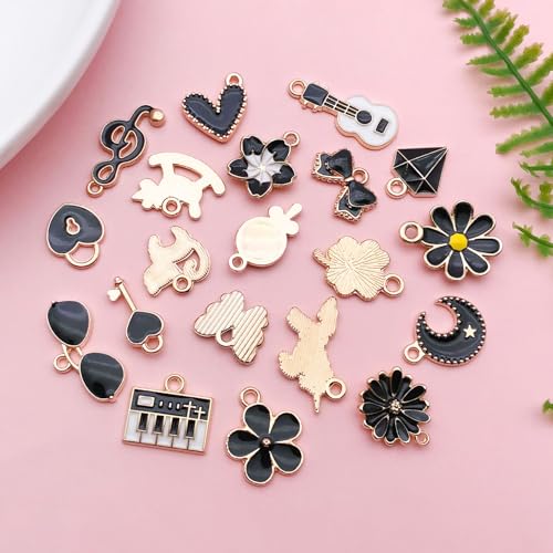 Youdiyla 40pcs Enamel Charms Alloy Metal Charms for Jewelry Making Necklace Bracelet Earring DIY Accessories - color: Black