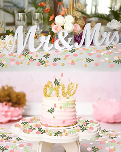 Letjolt Baby Shower Confetti Golden Pink Greenery Scatter 210 Pcs - color: Pink
