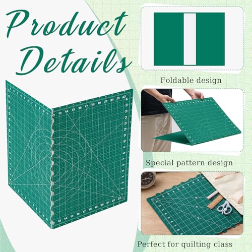 Teenyyou 18" x 24" Self Healing Travel Folding Cutting Mat with Grid for Quilting Sewing Craft Hobby Board Sewing Cutting Mat for Quilting Leather Fabric Crafting Scrapbooking Art Clay, A2+, Green - color: Green, size: 24" L x 18" W