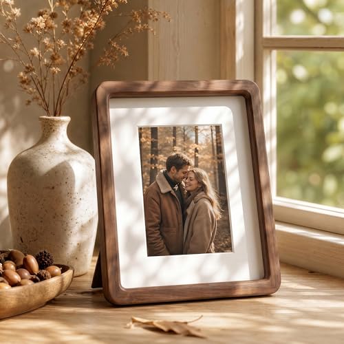 8x10 Picture Frame, USA-Sourced Natural Solid Walnut Wood Photo Frame with HD-Tempered Glass, Handcrafted Rounded Corner 8 by 10 Wooden Frame Matted to 5x7 Photos, Wall or Tabletop Display - color: American Black Walnut, size: 8x10
