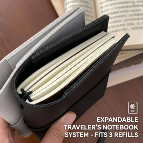 SOARIKING Refillable Leather Journal Notebook, Brown, Passport Size, Travel Diary with 3 Inserts, Pen Holder, Binder Clip (Coffee brown)
