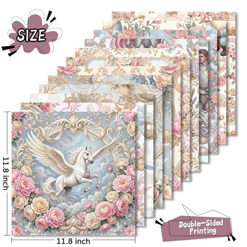 24 Sheets 11.8 x 11.8 Inch Fantasy Princess Scrapbook Paper, Double Sided Decorative Craft Paper for Junk Journals, DIY Card Making, Photo Album, Gift Wrapping & Invitations - color: White Princess