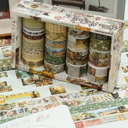 Vintage Washi Tape Set - 24 Rolls Arts Adhesive Tapes Assorted Retro Decorative Masking Tape Sets for Craft, Kids, Scrapbook, DIY, Gift Wrapping (10-Countryside Charm) - color: 10-Countryside Charm