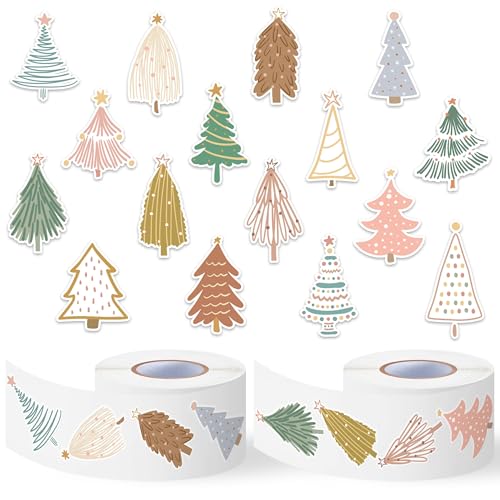 CNhoqc Boho Tree Sticker Rolls, 1000 Pcs Boho Coquette Style Pine Tree - style: Boho Christmas Tree