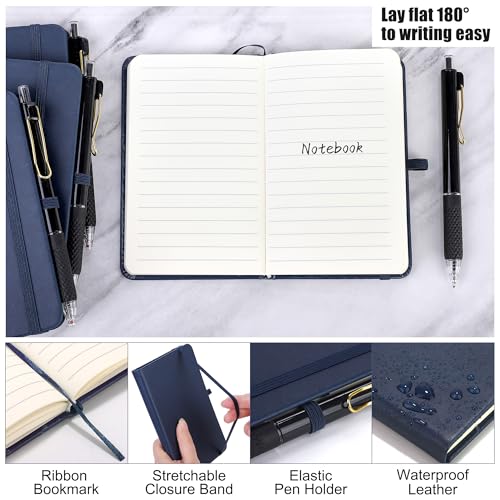 Aodaer 50 Sets Pocket Notebook Journal with Pens, 160 Pages, 3.5 x 5.5 Inch Mini Lined Journal Notebook A6 Leather Hardcover College Ruled Notepad with Pen Holder for School Office Gifts, Navy Blue - color: Navy Blue