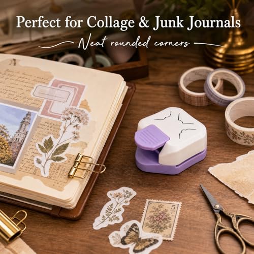 1 Pack 3 in 1 Paper Punch for Cardstock Photos Scrapbook, Round Edge Paper Punch for Stickers Junk Journal Card Making Supplies, Craft Hole Puncher （White Purple） - color: White Purple