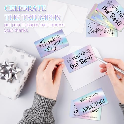 Thank You Cards Small Business 300Pcs Encouragement Cards, Holographic Appreciation Motivational Inspirational Card You Are Awesome Gratitude Card Gift for Business Employees Student Teacher Volunteer - color: Motivational Cards, size: 300 PCS