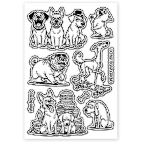 CHGCRAFT Funny Dogs Clear Stamps Delicious Food Pattern Silicone Stamp Seal for DIY Scrapbooking and Card Making Paper Craft Decor 6.3 × 4.3 Inch - style: Funny Dogs