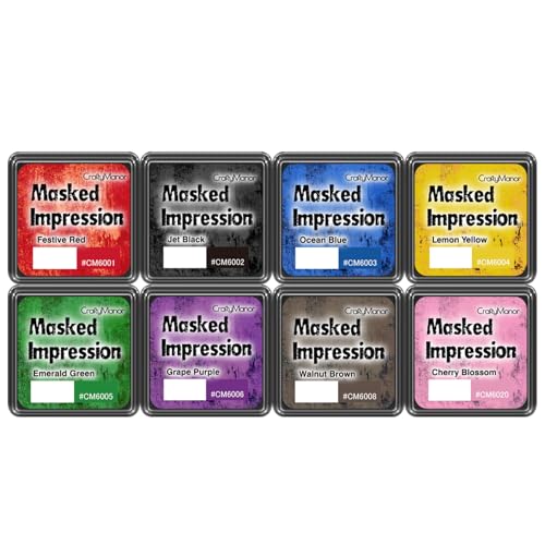 CraftyManor Masked Impression Mini Ink Pads for Stamps, Water Based Smudge Chalk Stamp Pad for Scrapbooking, Journaling, Card Making, DIY Craft Scrapbook Supplies for Adults (8 Colors) - color: Mini 8 Colors