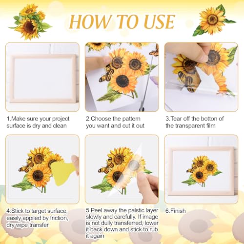 Sunflower Rub on Transfers Stickers, 6 Sheets Vintage Flower Waterproof Furniture Transfers Decals Floral Butterfly Stickers for Wood Furniture Glass Wood Wall Home Decor DIY Crafts - color: Sunflower
