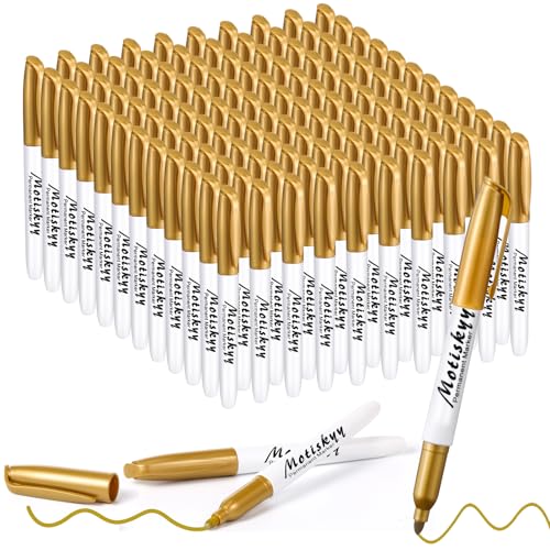 Motiskyy 120 Pcs Metallic Markers Medium Tip Paint Pens, Gold - color: Gold
